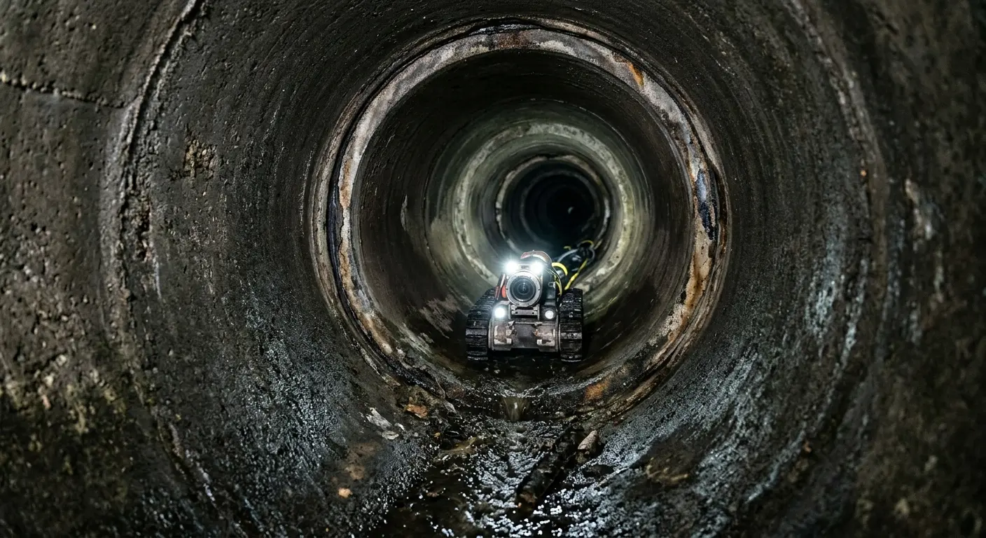 Robotic sewer camera inspecting pipe interior for Drain Snake Service in Lexington